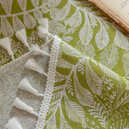 AIRCOWRIE Cotton Linen Tablecloth for Rectangle Tables, Heavy Duty Wrinkle Free Water Resistant Washable Cloth Dining Table Cover for Kitchen and Outdoor Use(Green Plant, 54”×78”, Rectangle)