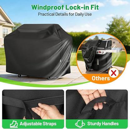 70 Inch Grill Cover for Outdoor Grill, Heavy Duty Waterproof Large Barbecue Cover for Weber, Char-Broil, Nexgrill 4-6 Burner Grills, Gas BBQ Grill Cover with Handle Strap, Black