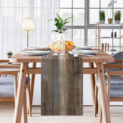 Emvency Farmhouse Table Runner, Abstract Grey and Dark Brown Art Painting for Kitchen Coffee Table Family Dinners Holiday Parties Wedding Events Decor(13x108 inch)