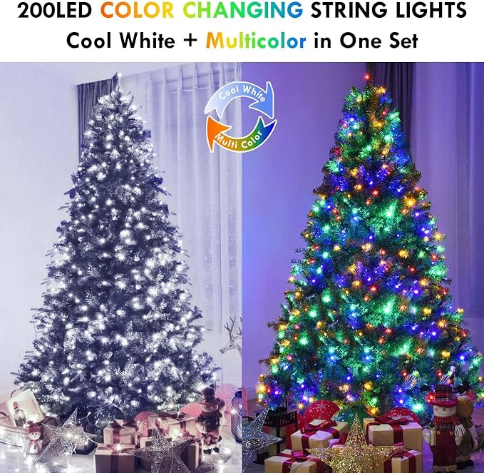 Cool White to Multicolor Color Changing 100 LED 33FT Connectable Christmas String Lights for Outdoor Indoor, 11 Modes Christmas Tree Clear Wire Fairy Waterproof Lights with Memory & Remote & Timer