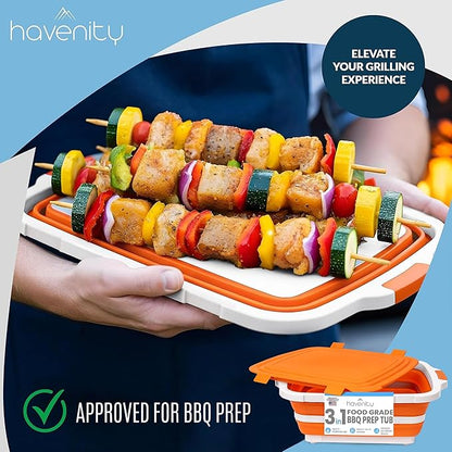 BBQ Prep Tub 16L - Multifunctional Collapsible Camping Cutting Board with Upgraded Locking Lid, Meat Storage Container for Meal Prep, Dish Basin Bowl Perfect for Grilling, Outdoor (XL)