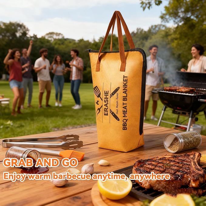 BBQ Blanket for Resting Meat - 21" Reusable Insulated Brisket Bag with Resting Time Guide, Smoker Meat Blanket for Turkey/Pork/Beef, BBQ Gifts for Men Dad, Yellow