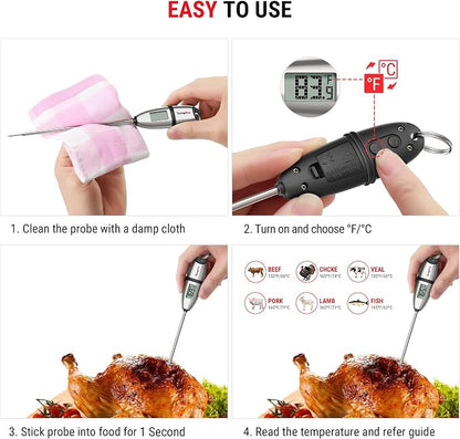 TempPro TempSwift 1 Sec Digital Food Thermometer for Kitchen Cooking | Meat Thermometer Digital, 5.3 inches Super Long Probe, Bread Baking Sourdough Liquids Candy Making Accessories Gift