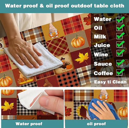 Fall Pumpkin Picnic Table Cover with Bench Covers Thanksgiving Maple Leaves Sunflower Plaid Camping Tablecloth Waterproof Elastic Edges Fitted Rectangle Tables Cover for Indoor Outdoor 3PCS 30x72 Inch