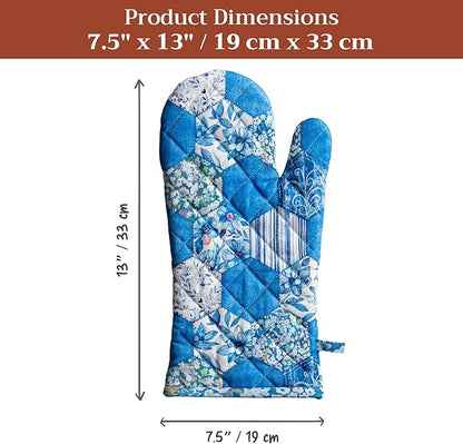 Maison d'Hermine Oven Gloves 100% Cotton Oven Mitt 7" x 13" with Loop Heat Resistant BBQ Cooking Gloves Baking Grilling Kitchen Hotel Home Farmhouse Spring Summer (Pack of 1, Summer Blues)