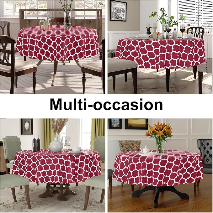 Smiry Round Plastic Table Cloth, Waterproof Vinyl Tablecloth with Flannel Backing for Round Tables, Wipeable & Spillproof for Dining, Camping, Indoor and Outdoor (60" Round, Burgundy)