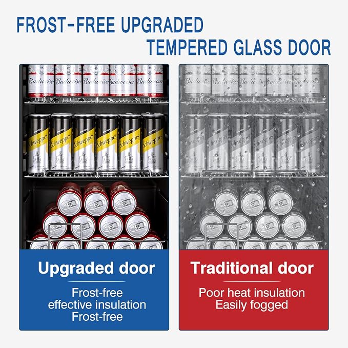 Velivi 17Inch Beverage Refrigerator and Cooler Freestanding, 96 Cans Mini Fridge with glass door and Lock, Small Drink Fridge for Soda, Beer, Wine, For Home Bar Office with LED Light