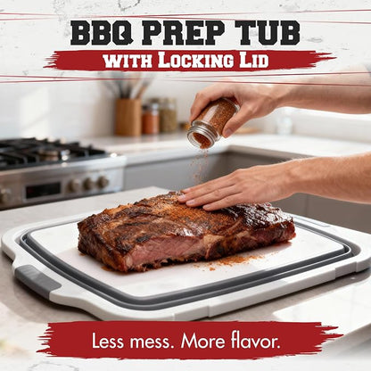 Collapsible XL Smoker & BBQ Prep Tub with Locking Lid | Includes Cutting Board, Meat Marinade & Brine Container For Turkey, Brisket & Ribs - Best Grill Accessories Gifts For Men