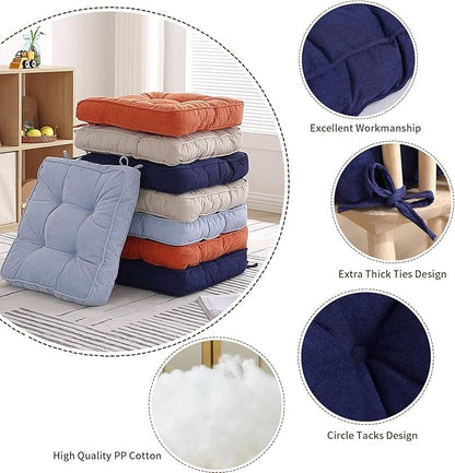 Tiita Chair Pads Cushions 18x18 Inch, Square Floor Pillows Pad for Patio Outdoor Furniture, Kitchen Dining Chairs with Ties Set of 2, Navy Blue