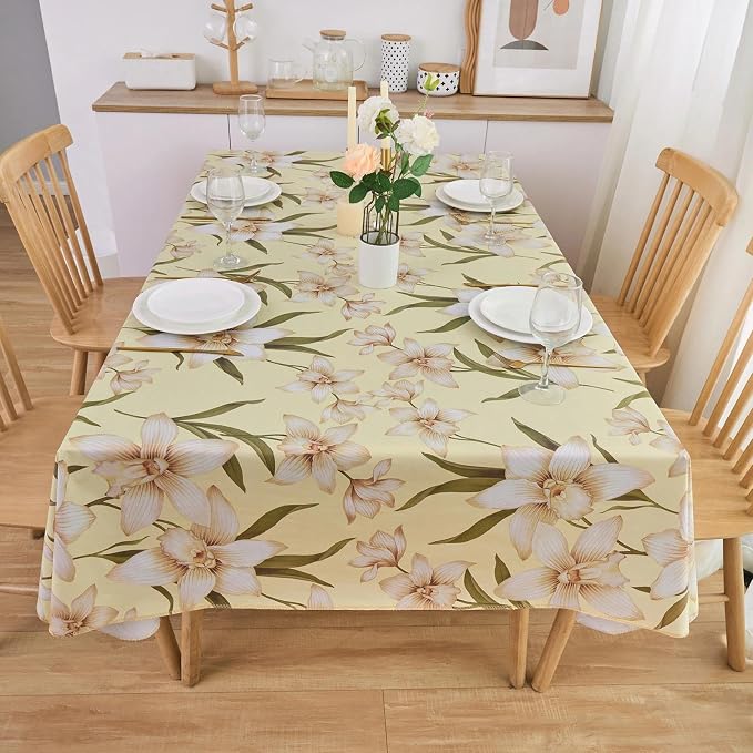 LIBERECOO Heavy Duty Vinyl Tablecloth with Flannel Backing Waterproof Oil-Proof Plastic Table Cloth Stain-Resistant Wipeable Rectangle or Square Table Cover for Indoor and Outdoor 60 x 102 Inch