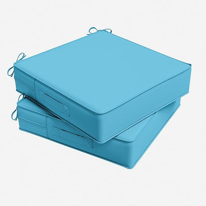 Outdoor Chair Cushion 24 x 24 x 5 Inches Patio Furniture Outdoor Waterproof Seat Cushion, Patio Chair Cushion with Handles and Ties, Square Dining Chair Cushion Set of 2, Lake Blue