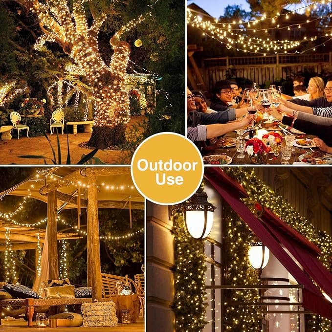 JMEXSUSS 300 LED Warm White Christmas Tree Lights Plug in | 8 Modes, Indoor Outdoor Use, Waterproof, Green Wire Christmas String Lights for Tree Yard Garden Patio Xmas Decor