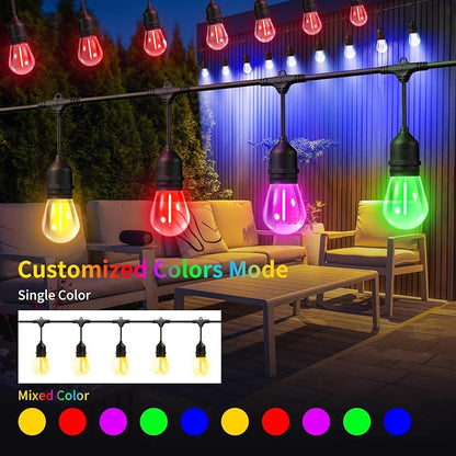 74FT Outdoor String Lights, Outdoor Lights for Patio,with 36+4 LED RGBW Color Change,3000K Bright White Waterproof Bulbs, Dimmer & Remote, Customized 12 Colors & 4 Modes, for Backyard Decor