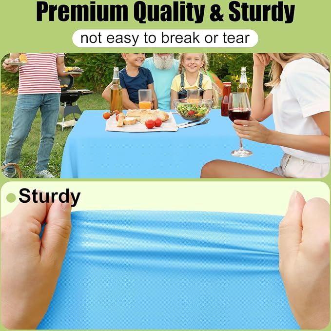 Smiry Disposable Table Cloth - 12 Pack, 54 x 108 Inch Waterproof Rectangle Tablecloths for Parties, Decorative Plastic Table Cover, Leakproof & Sturdy, Light Blue