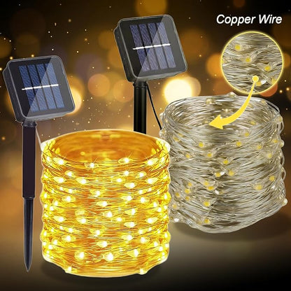 2 Pack Total 200 LED 66FT Solar Powered Copper Wire String Lights Outdoor, Waterproof, 8 Modes Fairy Lights for Garden, Patio, Party, Yard, Christmas (Warm White)