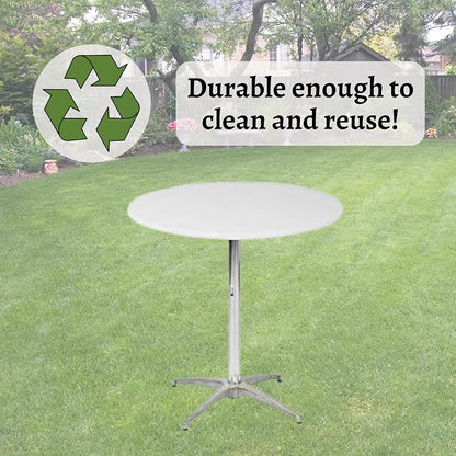 30" Round Fitted Plastic Table Covers, Bundle of 5 (White)