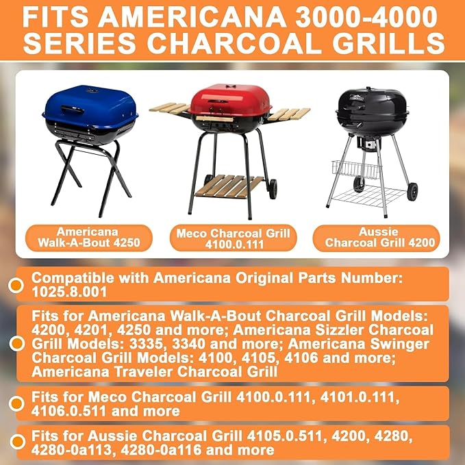 Charcoal Grill Grate for Americana Grill Replacement Parts 3000-4000 SER Grills Walk-A-Bout,1025.8.001 Cooking Grid for Americana Grill Parts Aussie Charcoal,Sizzler, Swinger & Traveler Grill Rack,1PC