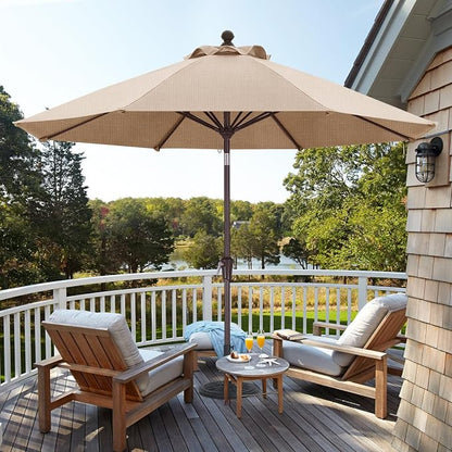 ABCCANOPY OLEFIN® 5-Year No Fading 9FT Outdoor Patio Umbrella(Light Beige) | Fade & UV Resistant Fabric,8 Fiberglass Ribs，Wind Vent，Crank Lift & Tilt,Outdoor Table Umbrella for Deck,Backyard,Yard