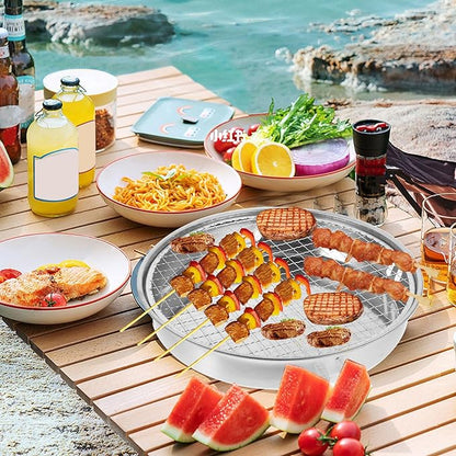 Toyvian Disposable 28cm Outdoor Charcoal Grill Portable Barbecue Stove with Non-stick Grill Plate, Camping Bbq Tool Set with Brush Accessory for Backyard Picnic and Travel Random Color