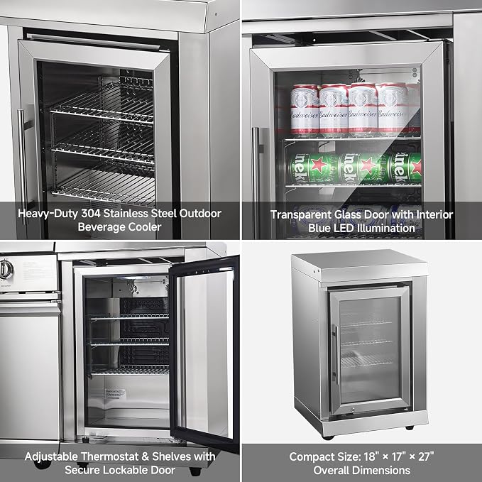 BODEGACOOLER Outdoor Kitchen Island with 6-Burner 97,000 BTU Propane Grill, Stainless Steel BBQ with Built-in Refrigerator and Sink for Backyard hosting, Patio Barbecue