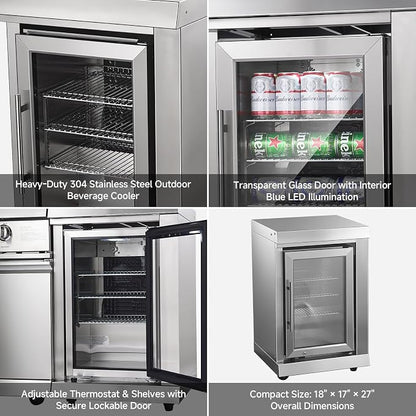BODEGACOOLER Outdoor Kitchen Island with 6-Burner 97,000 BTU Propane Grill, Stainless Steel BBQ with Built-in Refrigerator and Sink for Backyard hosting, Patio Barbecue