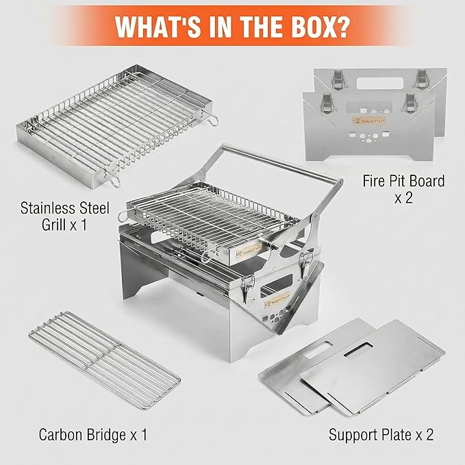 Portable 360° Rotating Charcoal Grill with Flipping Basket, Stainless Steel Flip BBQ Grill for Camping & Outdoor, Easy to Clean Detachable Design, New Upgrade
