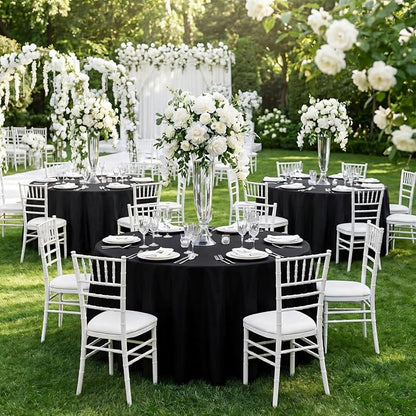 12 Pack Black Round Tablecloths 108 Inch | For 4Ft-6Ft Round Table, Wrinkle Resistant Table Cloth, Washable Polyester Fabric, For Wedding Party Banquet Buffet Camping
