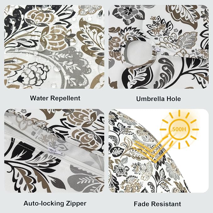 LVTXIII Round Outdoor Tablecloth with Umbrella Hole and Zipper, Water-Repellent 60 Inch Patio Table Cover for Bistro, Garden, Patio & Picnic, Dailey Tan