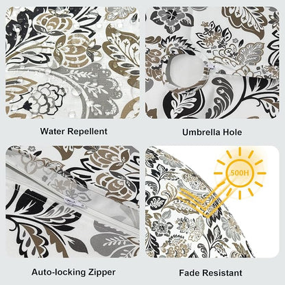 LVTXIII Round Outdoor Tablecloth with Umbrella Hole and Zipper, Water-Repellent 60 Inch Patio Table Cover for Bistro, Garden, Patio & Picnic, Dailey Tan