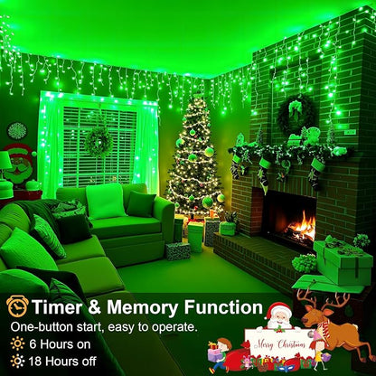Icicle Lights for Outside 33FT 400 LED Green Christmas Lights | Connectable Icicle Christmas Lights Outdoor Waterproof 8 Modes Plug in for House Party Halloween Decoration