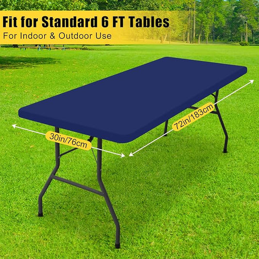 Smiry 2 Pack Rectangle Tablecloth, Elastic Fitted Flannel Backed Vinyl Tablecloths for 6ft Folding Tables, Waterproof Wipeable Table Covers for Outdoor, Indoor, Camping and Picnic (Navy, 30"x72")