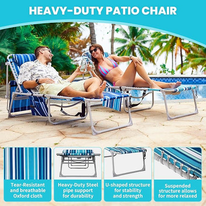 #WEJOY3in1 Tanning Chair with Face Hole & Canopy, 5-Pos Folding Face Down Lounge Chair for Outside Beach Pool, 300lbs Heavy Duty Portable Sun Lounger with Pillow Storage Bag(Bluestrips)