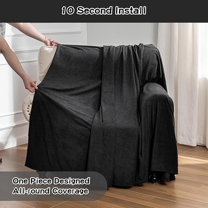 MEETSKY Chair Cover Cat Scratch Proof Recliner Chair Covers, Oversized Armchair Sofa Covers Washable Sofa Slipcover for Single Couch, Soft Small Couch Slipcover for Pets Dogs, 71" x 91", Black