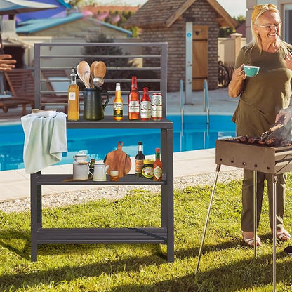 Domi Outdoor Kitchen Island with Storage, Aluminum Kitchen Storage Island Kitchen Food Prep Table with Double Storage Rack, Freestanding Bar Center with Protective Cover Indoor Outdoor