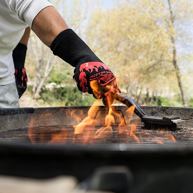 BBQ Dragon Heat Resistant Gloves - High Heat Gloves for Cooking, BBQ, Grilling, and Baking - Non-Slip Oven Gloves & Heat Proof Gloves - Certified Heat Gloves for Outdoor Grill & Kitchen Safety