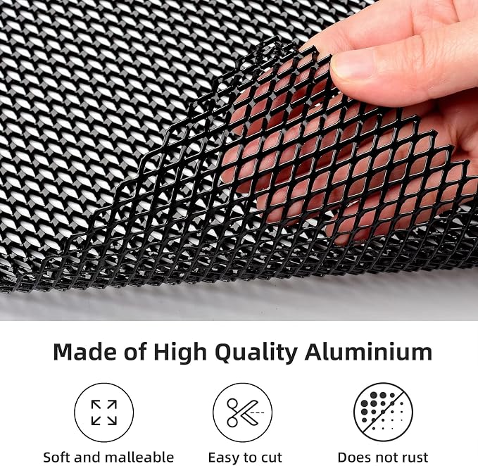 AggAuto Universal 40"x13" Car Grill Mesh 5x10mm Rhombic Hole Black | Aluminum Alloy Automotive Grille Insert Bumper, One of the Most Multifunctional Shape Grids 100x33cm