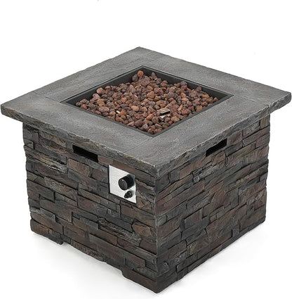 33'' Propane Fire Pit Table Hidden Tank Inside, 40,000 BTU Square Outdoor Gas Firepit with Auto-Ignition, Waterproof Cover for Patio Deck, Imitation Stone Concrete, CSA Certified, Gray