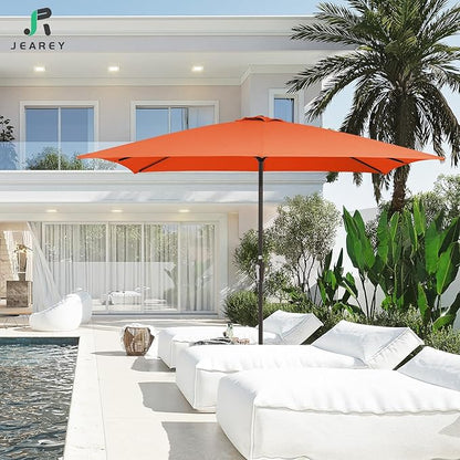 JEAREY 8x10 ft Rectangular Patio Umbrellas Outdoor Table Market Umbrella w/Crank, 8 Sturdy Ribs, UV Protection Windproof Sunproof for Garden, Deck, Backyard, Pool(Orange)