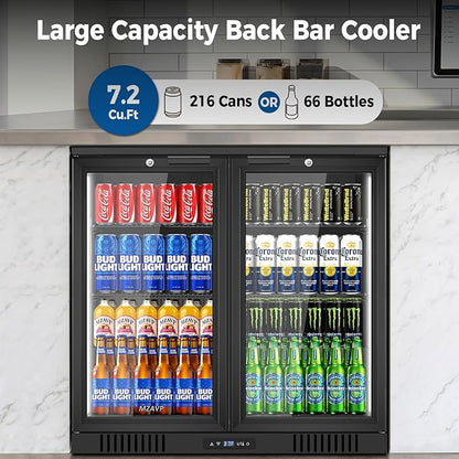 Back Bar Cooler with 2 Glass Door, Commercial Beverage Fridge Under Counter, 7.2 Cu.Ft Display Refrigerator with Safety Locks for Beer, Soda, Wine, Built-In/Freestanding for Bar Restaurant Home