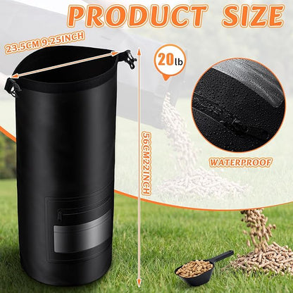 Maxdot 20lb Wood Pellet Storage Bag with Scoops and Labels, Waterproof Outdoor Fabric Container Grill Accessories for Pellets, Charcoal, Wood Chips