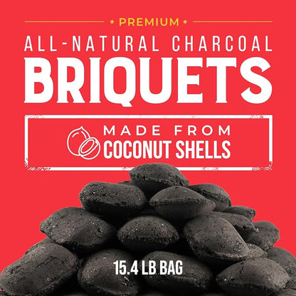 FOGO Coco Briquets All-Natural Charcoal Made from Coconut Shells, Long-Lasting Clean Burning BBQ Fuel for Grilling and Smoking, 15 lb Bag