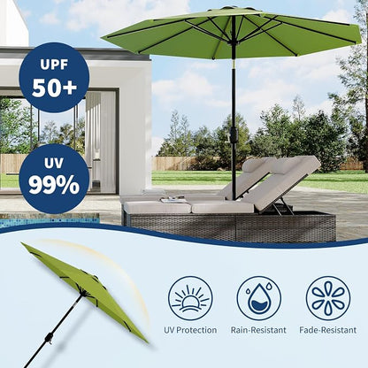 Garvee 10FT Patio Umbrella 8 Sturdy Ribs Outdoor Table Umbrella,Grass Green | Crank Lift & Push Button Tilt - Market Umbrella for Pool, Deck, Yard, Garden