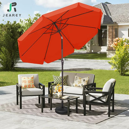 JEAREY 9 FT Patio Umbrella Outdoor, Table Umbrellas Market Umbrella w/Push Button Tilt/Crank, 8 Sturdy Ribs(Orange)