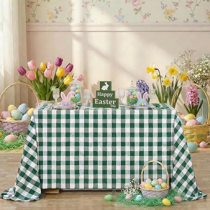 B-COOL Plaid Tablecloth Green White Easter St Patricks Day Checker Table Cloth Buffalo Rectangle Desk Cloth for Party Festival Indoor Outdoor Picnic Dinner Decor 56x120 Inch