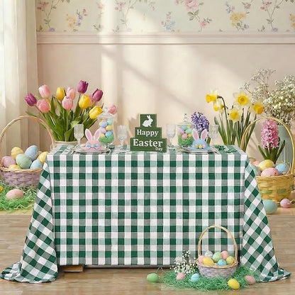 B-COOL Plaid Tablecloth Green White Easter St Patricks Day Checker Table Cloth Buffalo Rectangle Desk Cloth for Party Festival Indoor Outdoor Picnic Dinner Decor 56x120 Inch