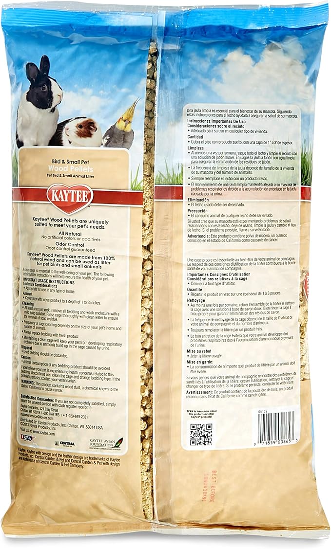 Kaytee Wood Pellets Pet Bird & Small Animal Litter, 8 lb Bag | Cleaner habitats. Wood pellet litter for rabbit bedding. Natural guinea pig bedding, won't stick or cling, easy clean-up
