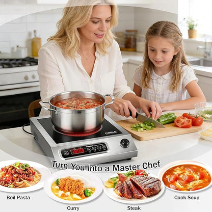 1800W Hot Plate Electric, 9 Power Levels Commercial-Grade Induction Cooktop, Portable Infrared Burner with Timer and Child Safety Lock, for Apartment, Dorm, RV and Restaurant