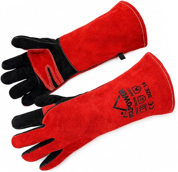 vclpower Welding Gloves 16 Inches 932°F Extreme Heat Fire Resistant Leather Forge Gloves for Mig, Tig, Stick, BBQ, Fireplace, Wood Stove, Furnace, Handling Dry Ice - Safety Work XL