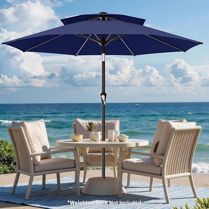AreShark 9ft 2 Tiers Patio Umbrella - Outdoor Umbrella Waterproof UV Protection, Market Table Umbrella w/Push Button Tilt&Crank for Pool, Porch, Garden(Navy)