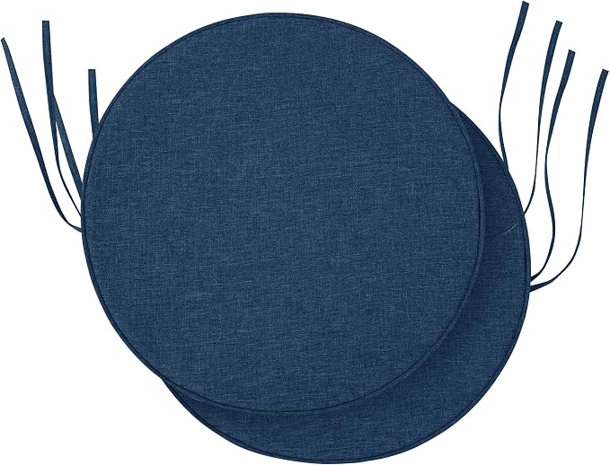 Outdoor Round Chair Cushions 15 Inch, Set of 2, Navy Blue | Fade-Resistant, Water-Resistant, Bistro Chair Seat Pads for Porch Garden Balcony Patio Furniture Stools, Non-Slip Bottom